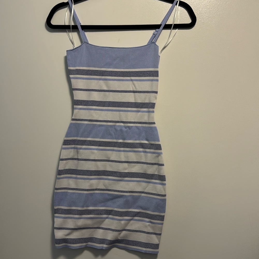 Super Down size S baby blue striped mini dress perfect for spring summer